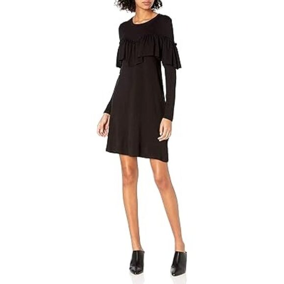 Kensie Black Ruffled Ultra-Soft Knit Dress w/Pockets Size S Fall Winter Sweater - Picture 2 of 9